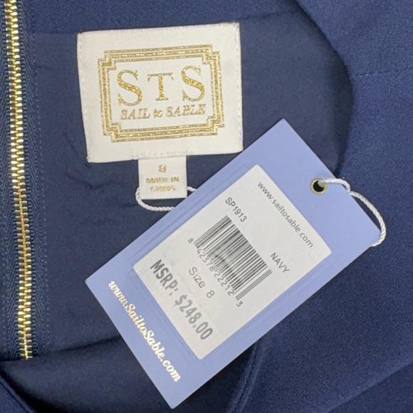 NWT Tuckernuck Sail to Sable Crepe Flutter Sleeve Ruffle Shift Mini Dress Navy 8 - Picture 7 of 9